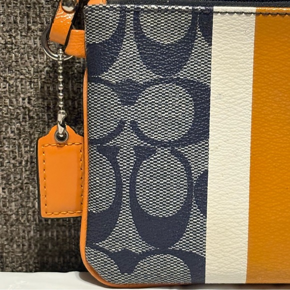 Coach Orange Blue White Wristlet Zippered Card Holder Wristbag Designer Logo - Picture 2 of 7